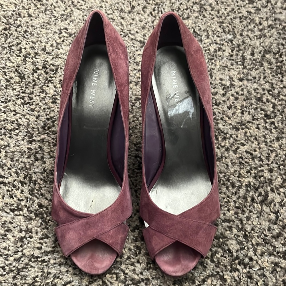 Nine West Shoes | Nine West Heel Plum Suede Pump size 9